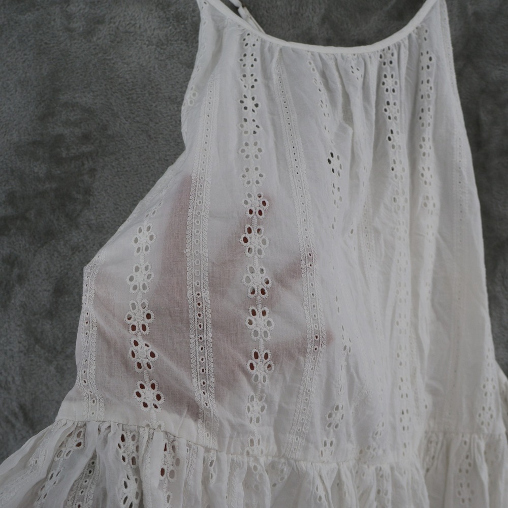 O'Neill Eyelet Mini Dress Womens Medium White Boho Tiered Resor Swim Cover NWT - Picture 8 of 13